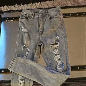 Junior Size 3 Refuge Distressed Light Gray Skinny Jeans High Rise Curvy